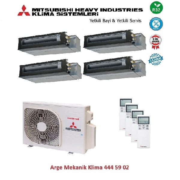 Mitsubishi Multi Kanallı Klima 4lü (4 Oda)3x9000 Btu+18000 Btu