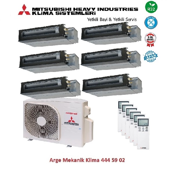 Mitsubishi Multi Kanallı Klima 6lı (6 Oda) 5x9000 Btu+20500 Btu