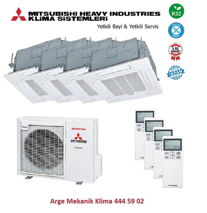 Mitsubishi Multi Kaset Klima 4lü (4 Oda)3x9000 Btu+18000 Btu