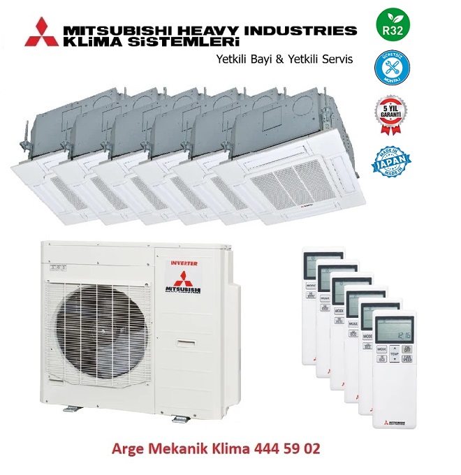 Mitsubishi Multi Kaset Klima 6lı (6 Oda) 5x9000 Btu+18000 Btu