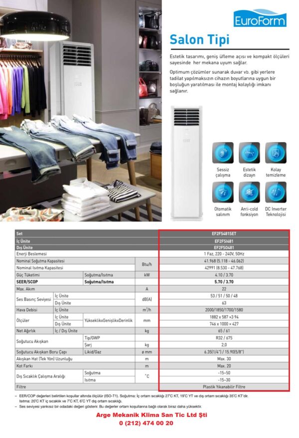 EuroForm EF2FS481 Salon Tipi Klima 48000 Btu